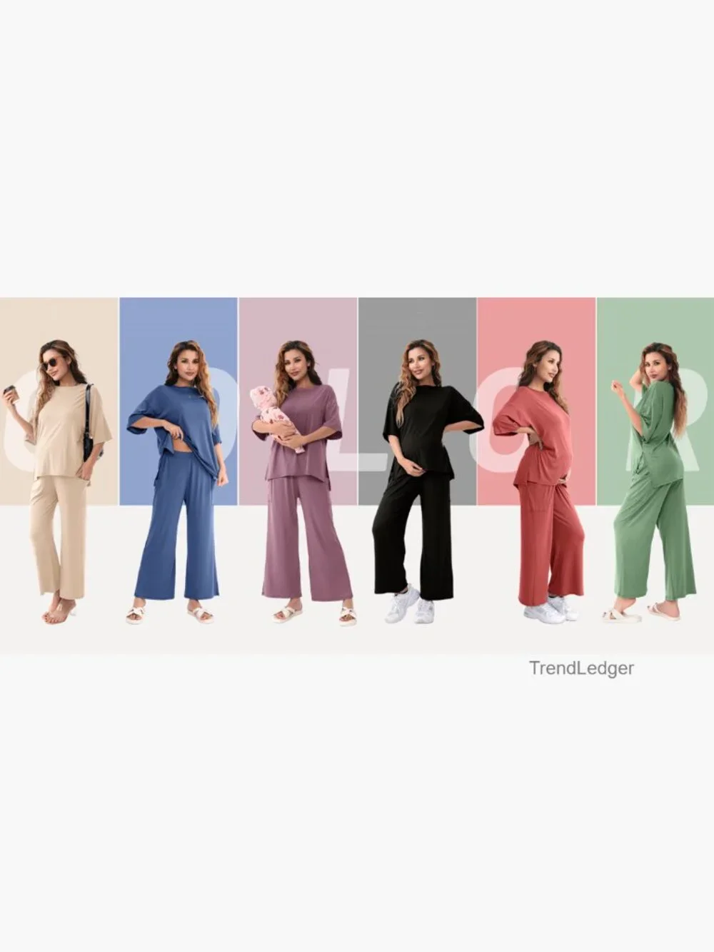 Maternity Lounge Set 2-Piece Adjustable Pants Soft Ribbed Fabric - Picture 3 of 3